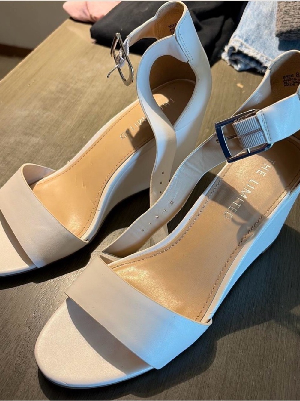 The Limited Cream Ankle-Strap Wedge Sandals 3in heel
